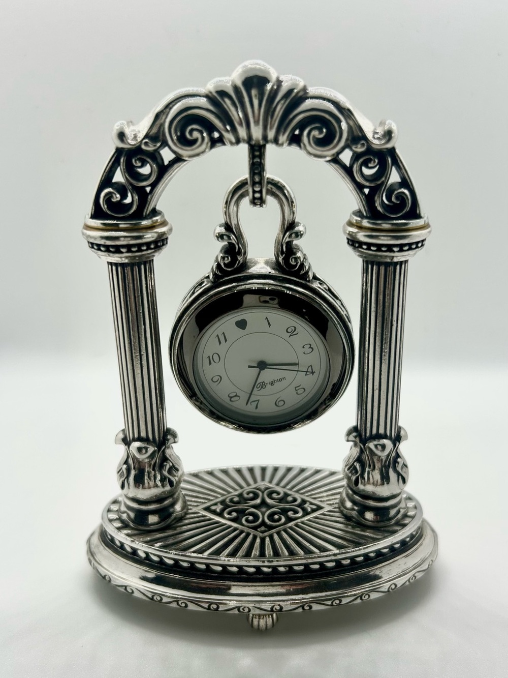 Brighton Silver Ornate Arch Pocket Watch Display Clock